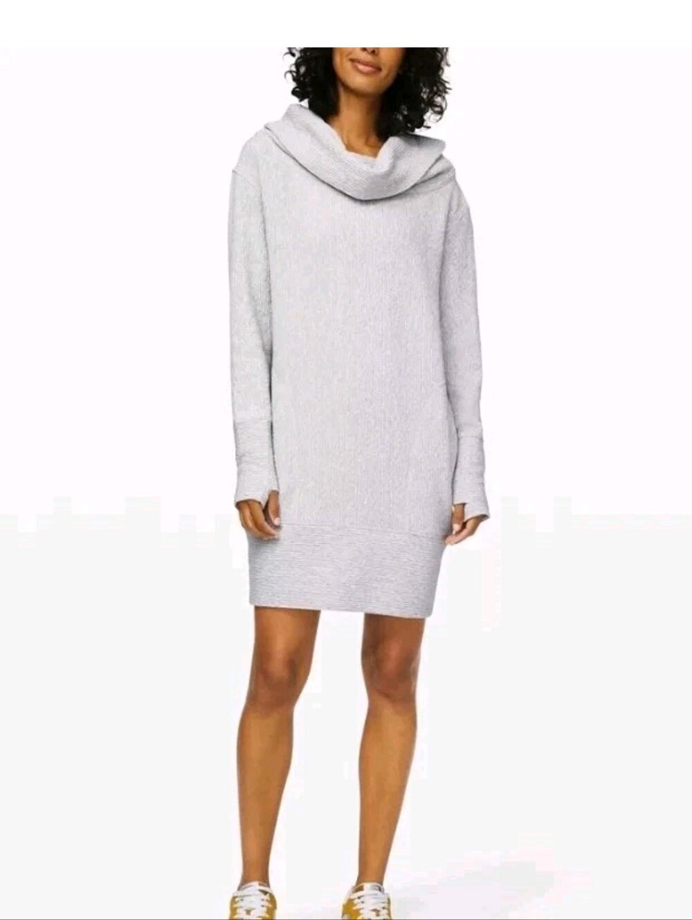 Lululemon Womens M Along The Way Cowl Neck Sweater Tunic Dress Gray Pockets